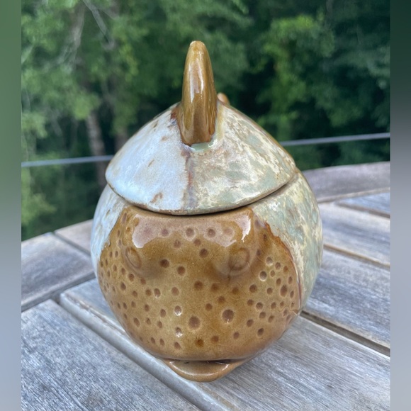 Pier 1 Imports Fish Stoneware Pottery Lidded Jar / Candy Dish - Picture 2 of 8